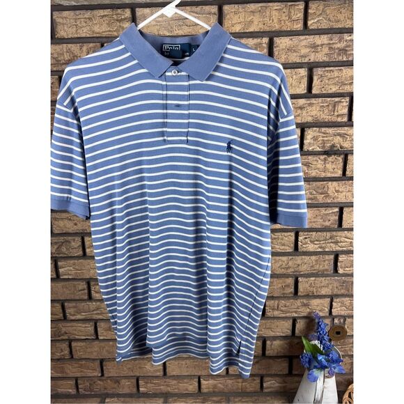 Polo Ralph Lauren AdultLarge Blue Striped Short Sleeve Collared Mens - Picture 1 of 7